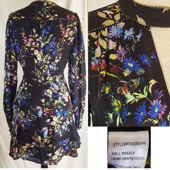 Parker black floral silk dress Size 0 - Picture 2 of 5
